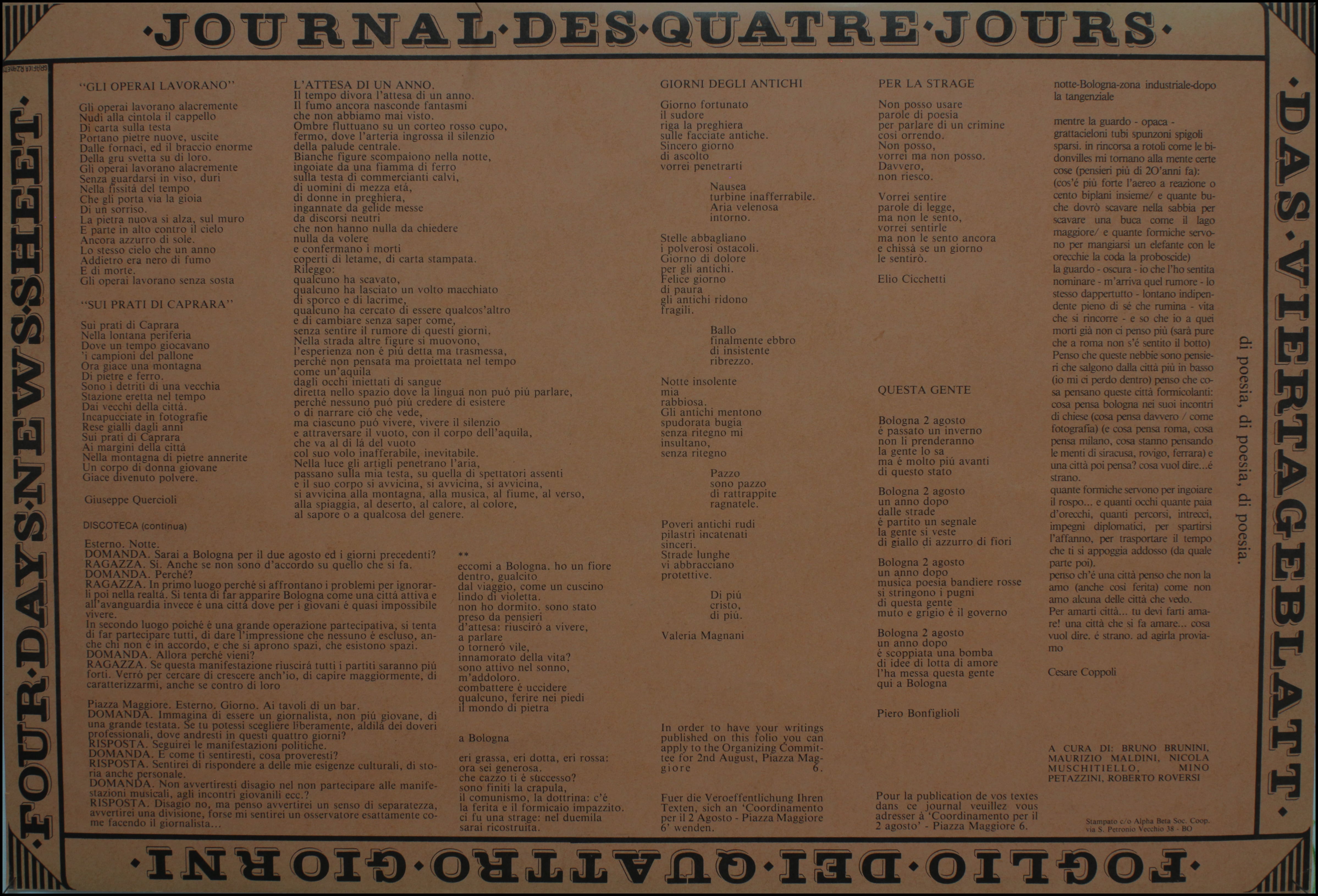 “Foglio dei quattro giorni”, n.1, luglio 1981.