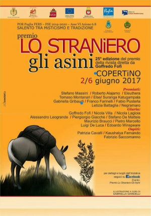 Locandina della XXV edizione del festival &quot;Lo straniero / Gli asini&quot;, Copertino, 2-6 giugno