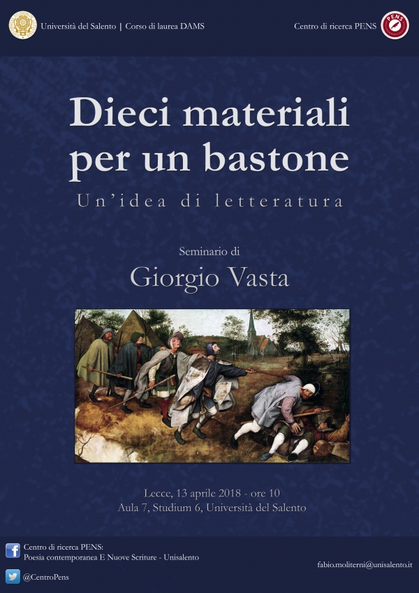 «Dieci materiali per un bastone. Un&#039;idea di letteratura» - seminario di Giorgio Vasta @Unisalento