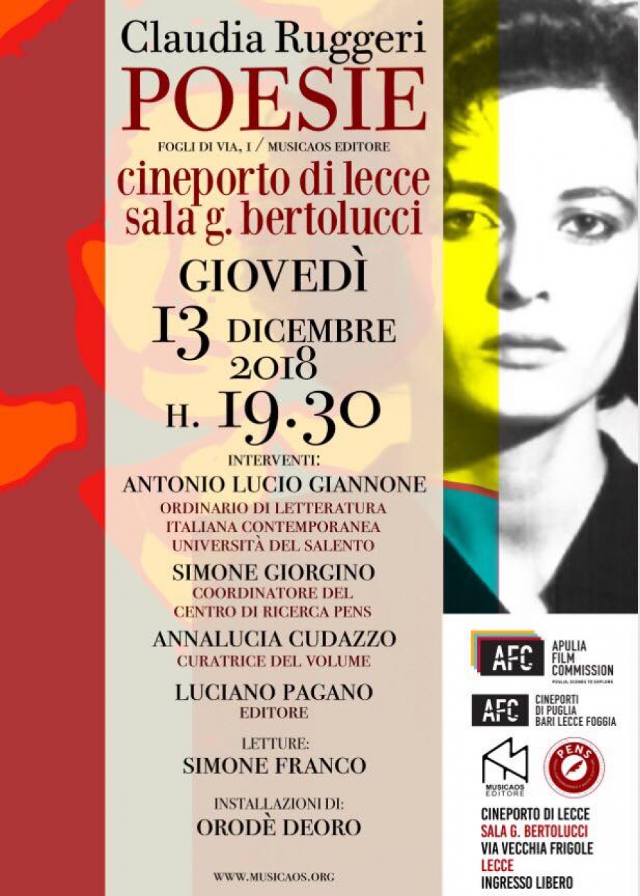 Presentazione del volume &quot;Poesie. inferno minore. )e pagine del travaso&quot; di Claudia Ruggeri