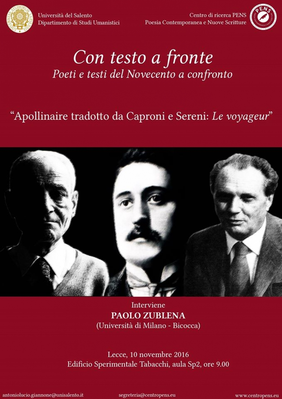 Con testo a fronte. Poeti e testi del Novecento a confronto. Apollinaire tradotto da Caproni e Sereni. &quot;Le voyageur&quot;, Paolo Zublena