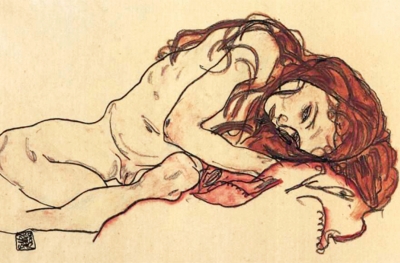 E. Schiele, &quot;Ragazza nuda accovacciata&quot;, 1917.