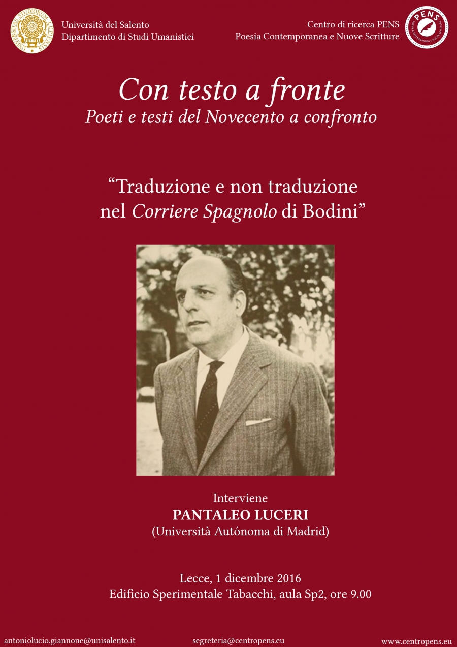 Con testo a fronte. Poeti e testi del Novecento a confronto. Traduzione e non traduzione nel &quot;Corriere spagnolo&quot; di Bodini, Pantaleo Luceri